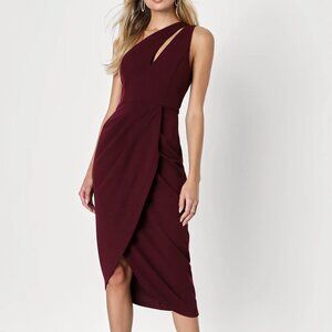 [Lulus] Burgundy One-Shoulder Draped Midi Dress 🍷
